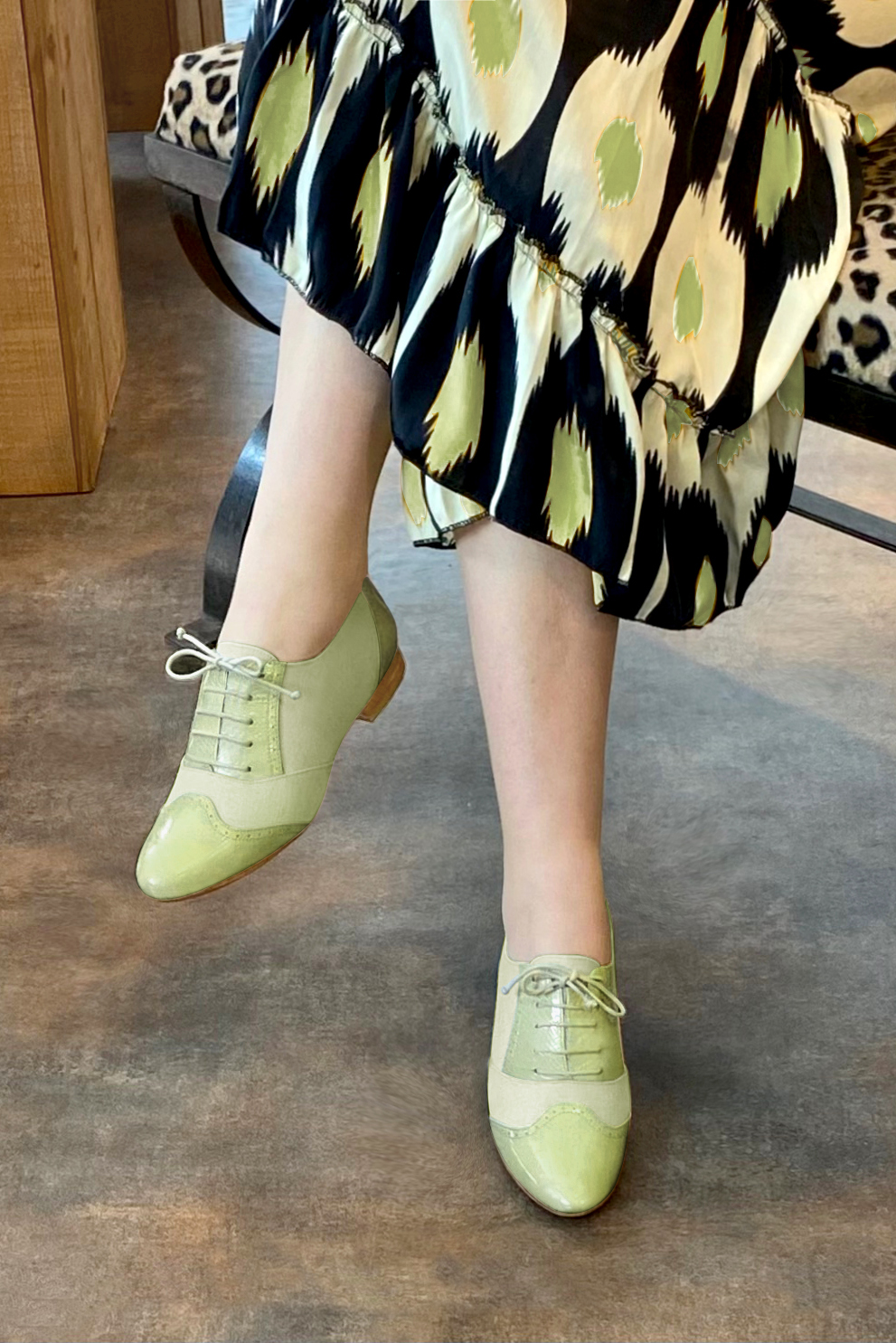 Meadow green women's fashion lace-up shoes.. Worn view - Florence KOOIJMAN